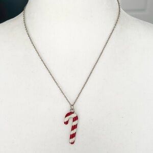 🍭6/$30 Candy Cane Charm Pendant Necklace w Silver Tone Chain Holiday Christmas
